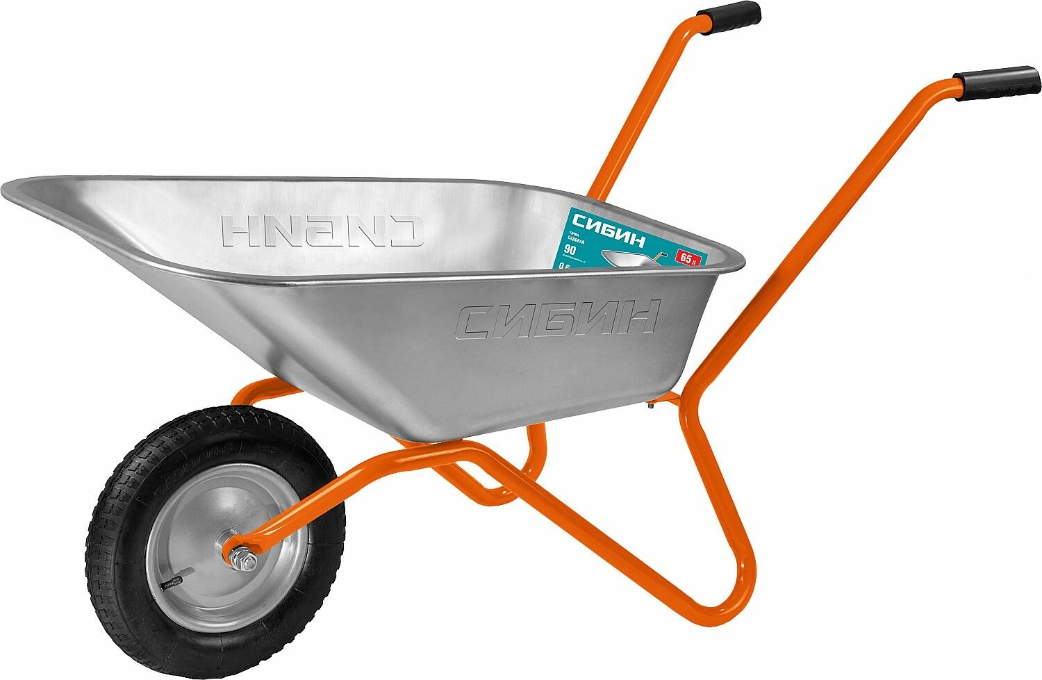 Садовая тачка СИБИН СТ-11 65 л 90 кг одноколесная пневматические колеса 39908_z01