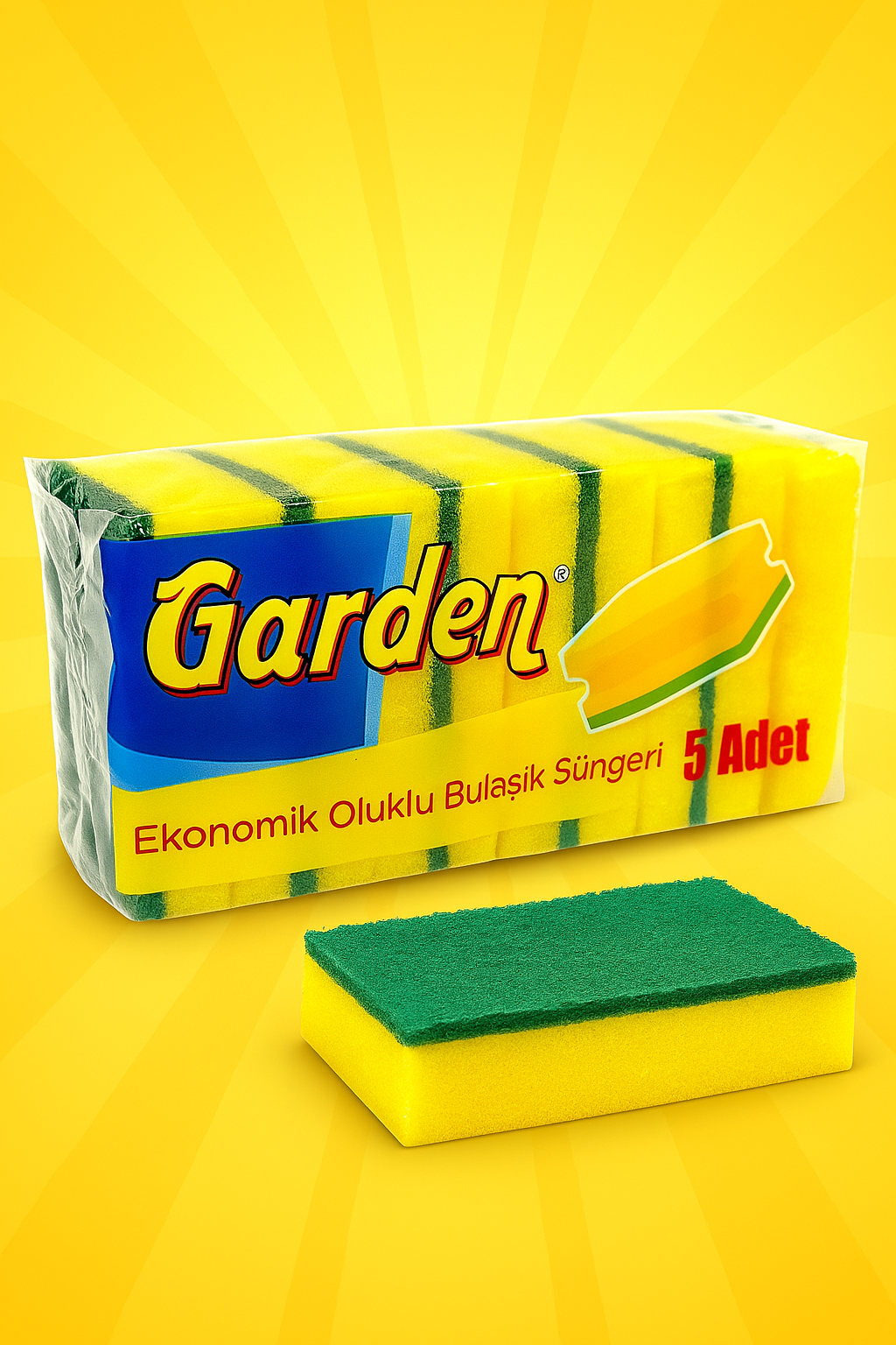 Губка для мытья посуды Garden, толстая с желобком, в упаковке 5шт