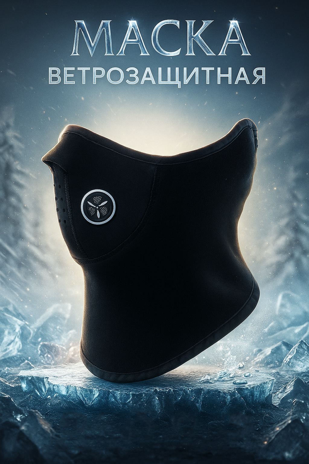 Ветрозащитная маска с клапаном из полиэстера универсальная цвет чёрный
