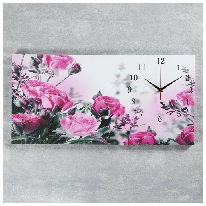 Часы-картина настенные, на холсте, интерьерные, бесшумные "Розовые розы", 40 х 76 см