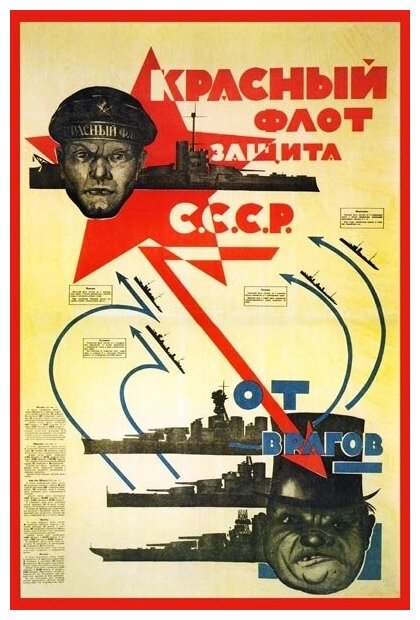 Плакат постер на холсте Красный флот защита СССР. Размер 21 х 30 см