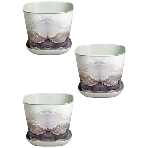 Кашпо Мрамор квадратное с поддоном 5,0л 3 шт / горшок для цветов / горшок цветочный