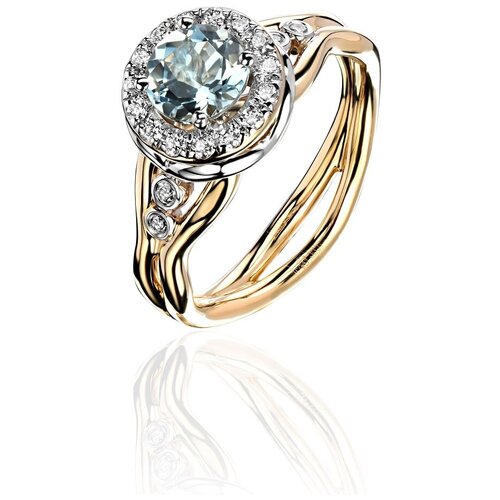 золотое кольцо с аквамарином бриллиантами Кольцо Эстет, комбинированное золото, 585 проба, аквамарин, бриллиант, размер 16