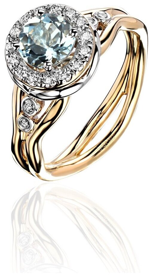 Кольцо Эстет, комбинированное золото, 585 проба, аквамарин, бриллиант