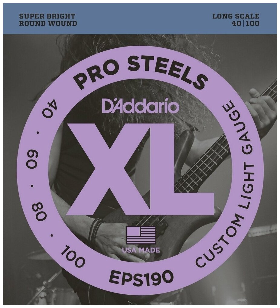 D'Addario EPS190 PROSTEELS BASS CUSTOM LIGHT 40-100 Cтруны для бас-гитары