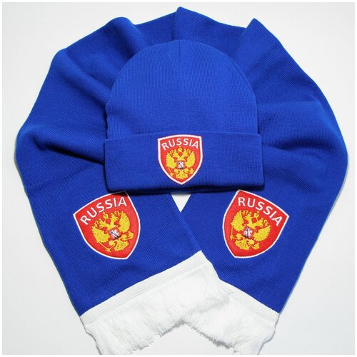 Шапка Felante, размер 52/56, синий, красный шарф россия