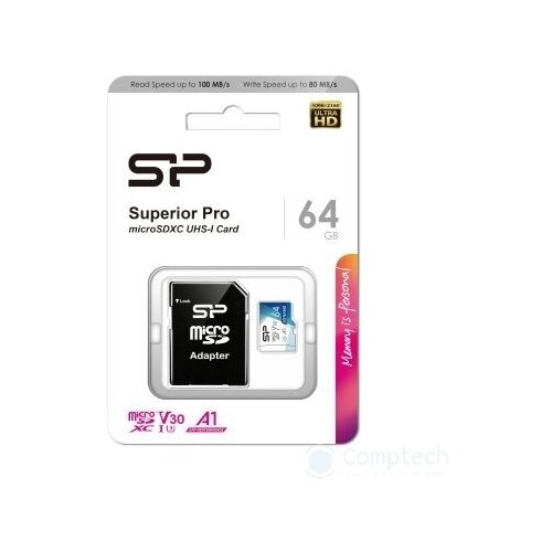 Micro SecureDigital 64Gb Silicon Power SP064GBSTXDU3V20AB {MicroSDXC Class 10 UHS-I U3 SD adapter} карта памяти для huawei t3 флешка подходит для телефона хуавей t3 объем памяти 64 гб класс 10 u3 v30 microsdxc uhs 1 запись 4k ultra hd