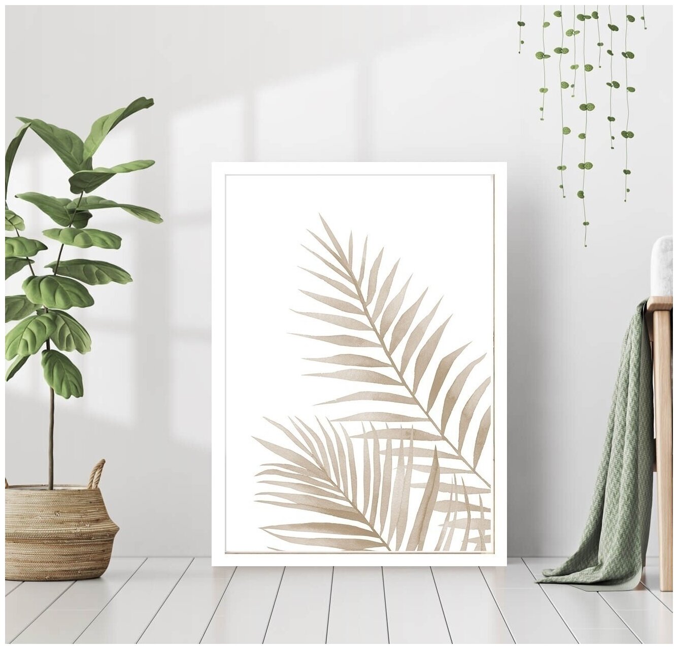 Постер "Пальмовый лист" в белой рамке 50x70 см для интерьера на стену