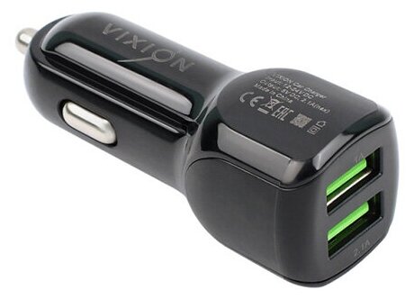 Автомобильное зарядное устройство VIXION U11 (2-USB/2.1A) + Lightning кабель 1м (черный)