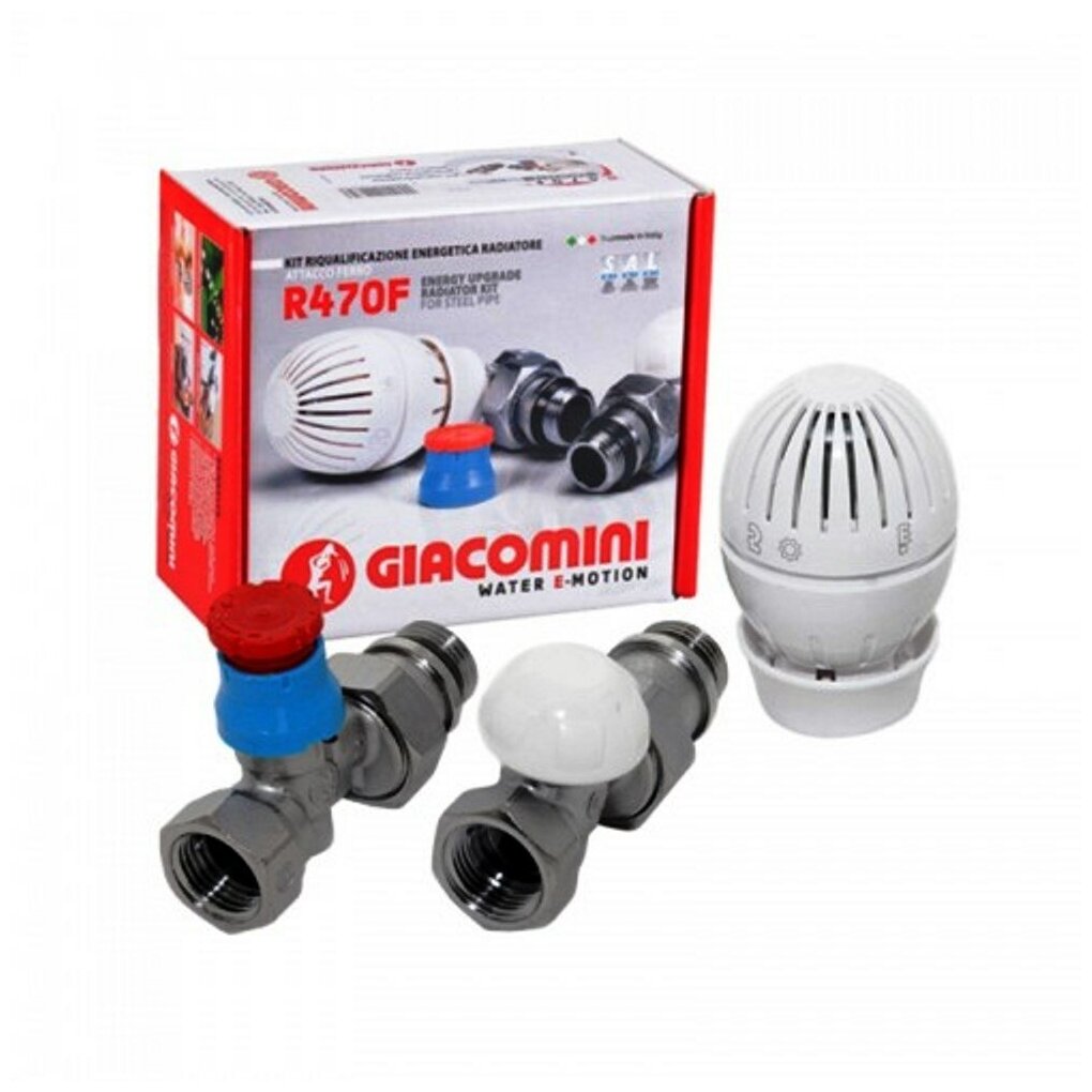 Термостатический комплект/комплект для подключения радиаторов DN-15/ термоголовка термоклапан отсечной клапан 1/2" прямой Giacomini R470FX013