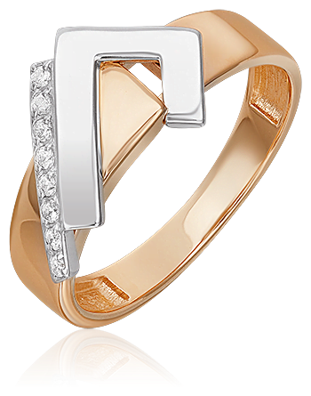 Кольцо PLATINA, комбинированное золото, 585 проба, родирование, фианит, размер 16, серебряный, золотой
