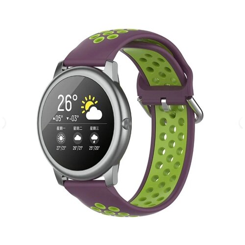 Силиконовый ремешок для Sаmsung Galaxy watch/Amazfit Pace/Stratos 1/2/2s/GTR 47 мм/Sport Watch, 22 мм, баклажан с зеленым. ремешок эластичный тканевый amazfit gtr 2 gear s3 classic huawei gt2 синий 22 мм