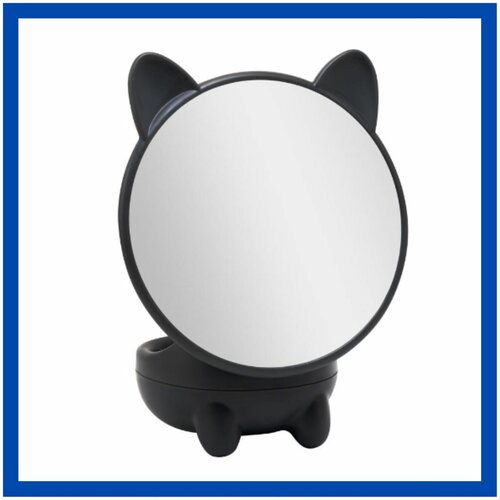 Купить Зеркало косметическое на подставке Котик / Зеркало настольное с ушками / Зеркало с органайзером / Зеркало для макияжа, Sweet decor, черный