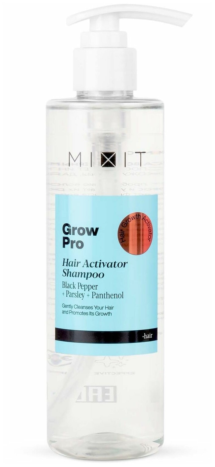 MIXIT Очищающий шампунь для роста волос от выпадения. Увлажняющее средство для ухода за кожей головы с маслом перца и пантенолом GROW PRO 250 мл