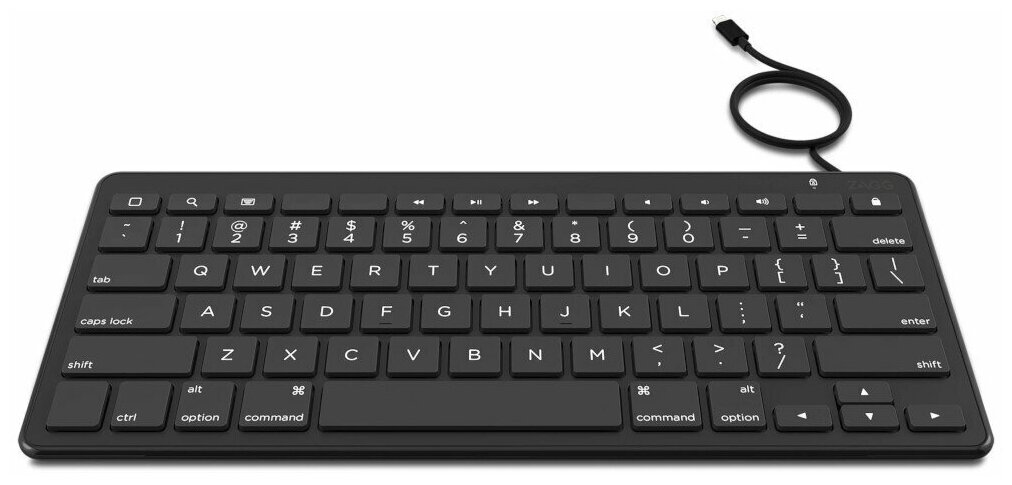 Универсальная клавиатура ZAGG Universal Wired Lightning Keyboard. Подключение через кабель Lightning (MFi-certified). Длина кабеля: 45 см. Цвет: черный.