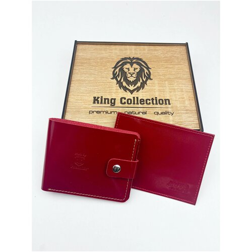 фото Подарочный набор в деревянной коробке кошелек и обложка для автодокументов из натуральной кожи кing сollection