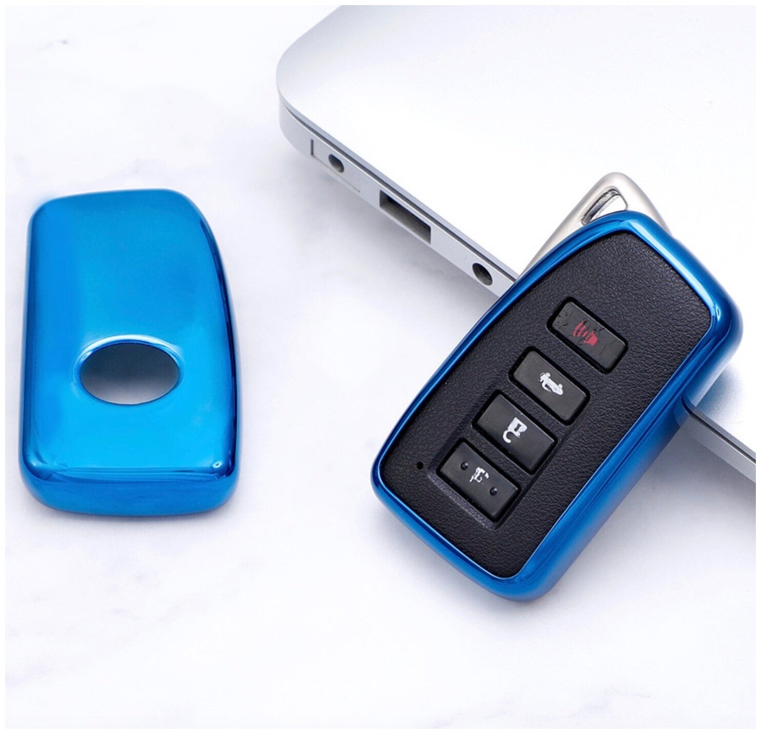 Защитный чехол голубой для корпуса электронного smart смарт автомобильного ключа зажигания марки LEXUS NX RX 200 250 300 RX200 ES UX GX LX LC Лексу.