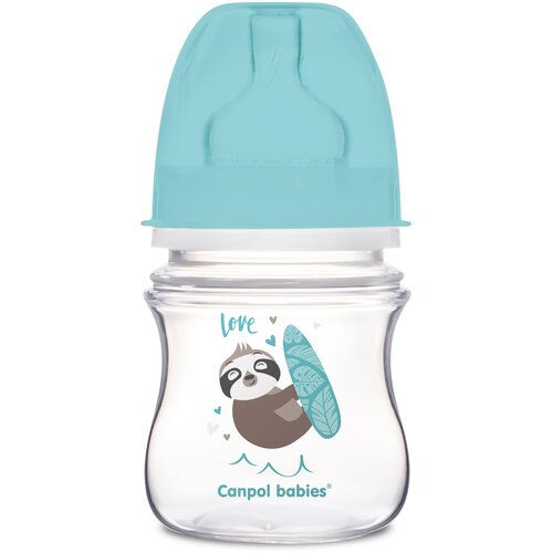 Canpol Babies Бутылочка антиколиковая с широким горлом PP EasyStart Exotic Animals, 120 мл, с рождения, голубой canpol babies бутылочка антиколиковая с широким горлом easystart toys 120 мл с рождения розовый