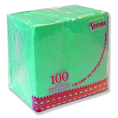Купить Салфетки бумажные 1сл. Verona 100 шт, (24*24), зеленые, Диамил, зеленый, Бумажные салфетки