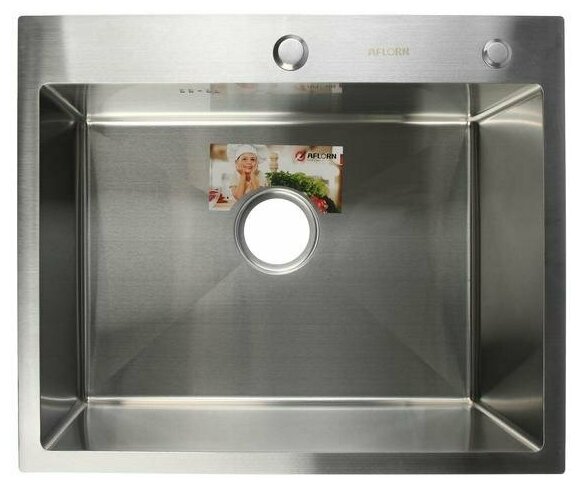 Мойка кухонная AFLORN AF96050, врезная, S=3,0 и 0,8 мм, 60х50х22 см, сифон, сатин./В упаковке шт: 1