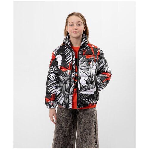 фото Куртка на искусственном пуху с тропическим принтом gulliver, цвет принтованая, размер 158