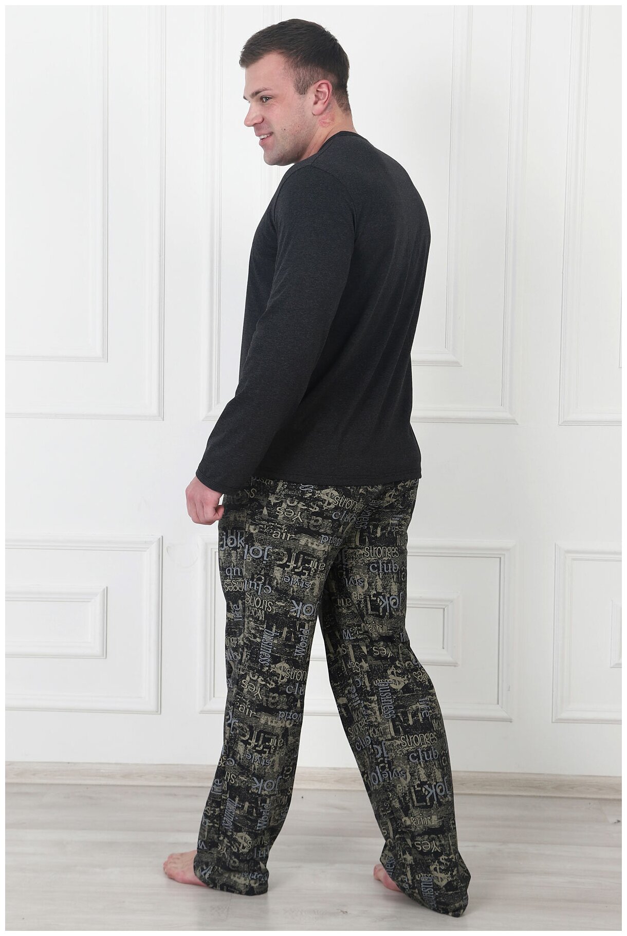 Мужская пижама Гранж Графит размер 50 Кулирка Оптима трикотаж футболка с длиным рукавом штаны с карманами - фотография № 3