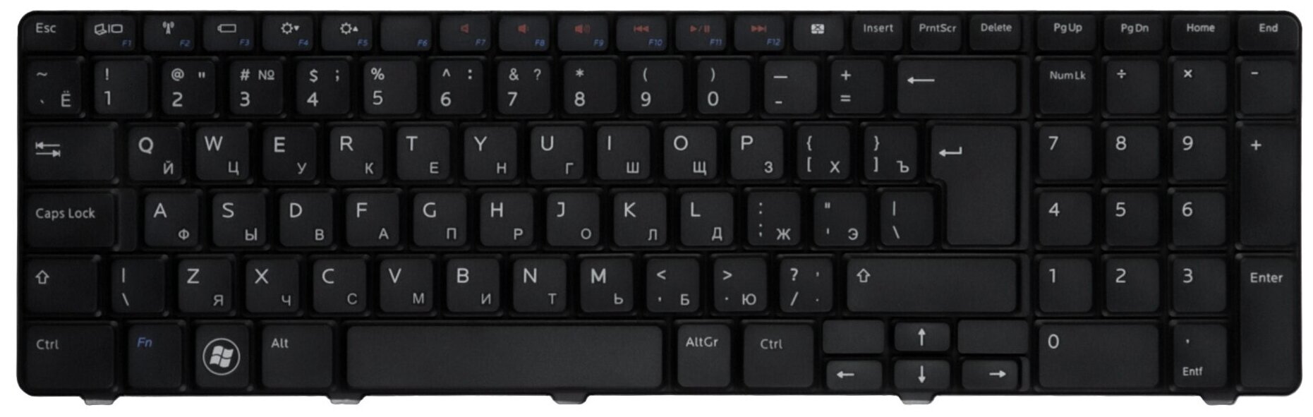 Клавиатура для ноутбука Dell Inspiron N7010 17R Series Г-образный Enter Черная без рамки PN AEUM9K00020