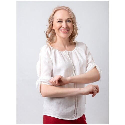 Блузка Натуральный лен / Нижегородский Гипюр / Подарок женщине