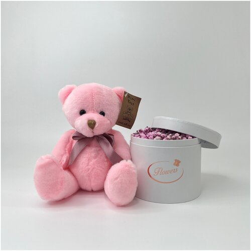 Подарочный набор: Tiny из розовой гипсофилы и мягкий мишка