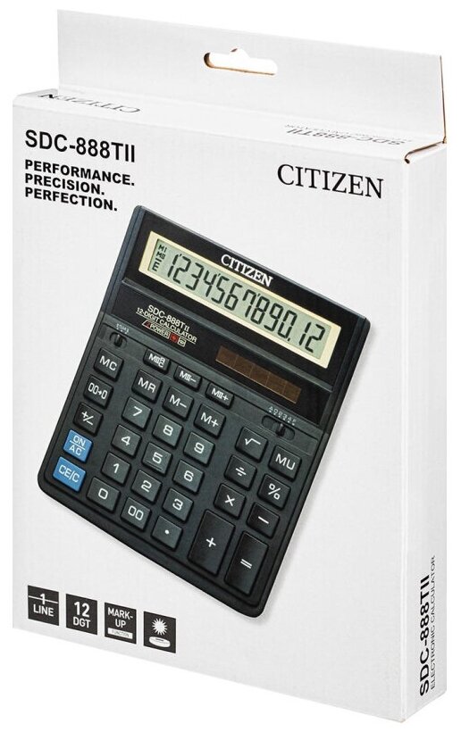 Калькулятор настольный CITIZEN SDC-888TII (203х158 мм), 12 разрядов, двойное питание, 1 шт.