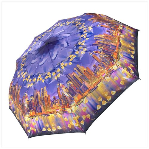 Зонт RAINDROPS, полуавтомат, 3 сложения, купол 99 см, 9 спиц, чехол в комплекте, для женщин, фиолетовый, коричневый