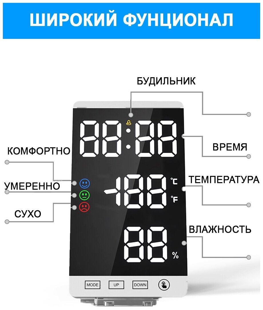 Гигрометр термометр / Зеркальные часы / Метеостанция домашняя - фотография № 6