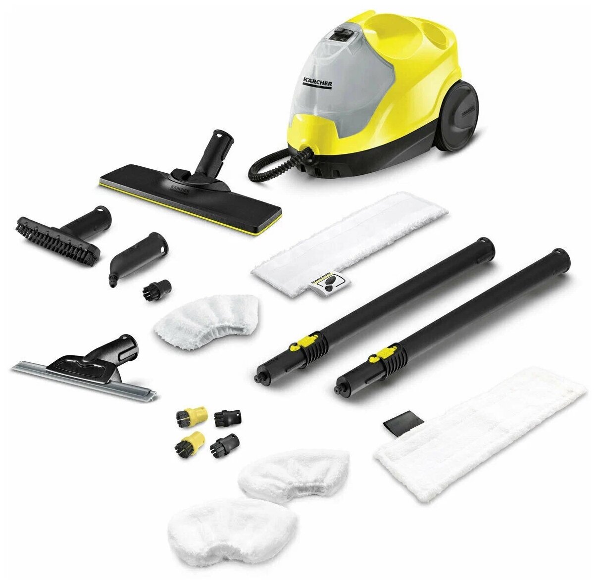 Пароочиститель Karcher SC 4 EasyFix + аксессуары VELER: 1 салфетка для пола, 2 обтяжки для ручной насадки, 4 щёточки, насадка для мойки окон