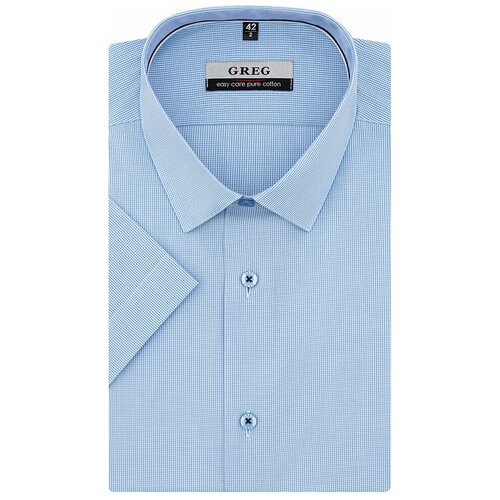 Рубашка мужская короткий рукав GREG 124/201/0962/ZV/1p, Приталенный силуэт / Slim fit, цвет Голубой, рост 174-184, размер ворота 39