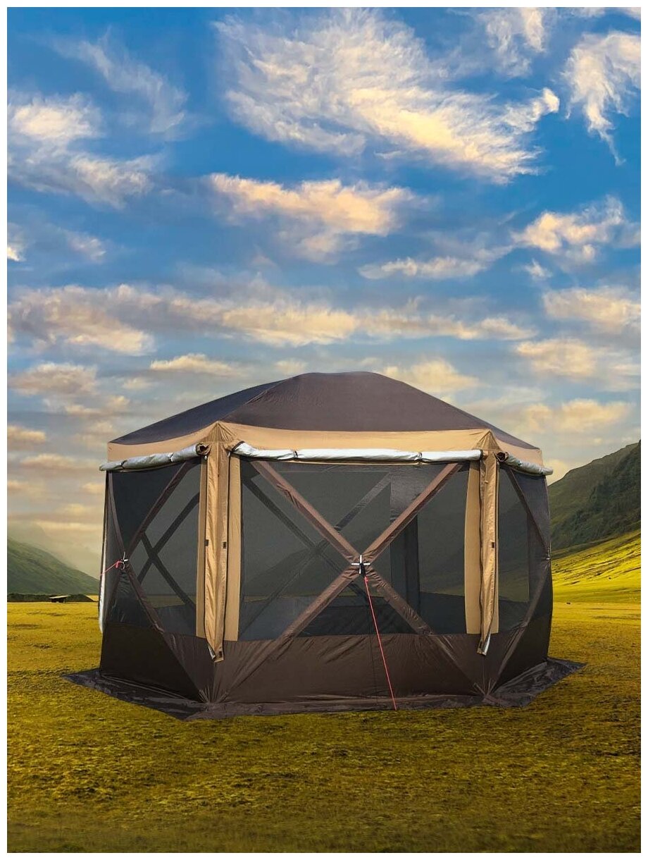 Шестиугольный тент шатер с полом Mircamping 2905, беседка для мероприятий туризма пикника и кемпинга - фотография № 10