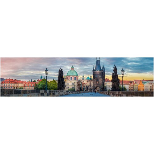 Фотообои Уютная стена Панорама Праги с Карлова моста 1060х270 см Бесшовные Премиум (единым полотном)