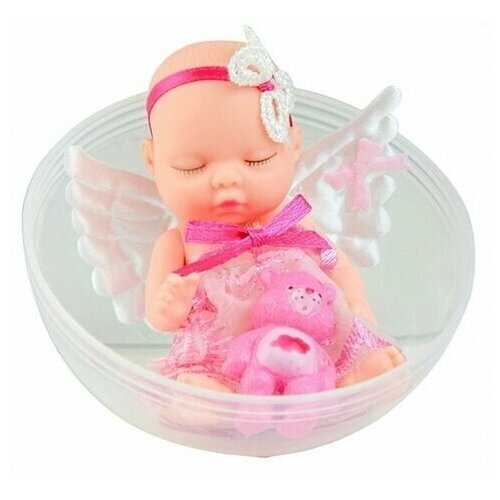 Спящий пупс ангелочек с медвежонком в прозрачном шаре mini Reborn