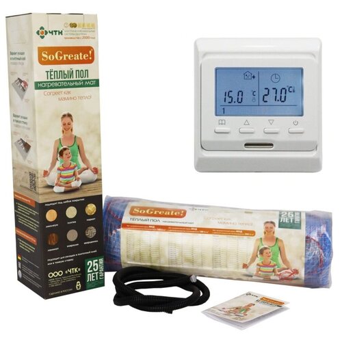 Тёплый пол Мат нагревательный SoGreate 800 Вт50 квмПрограммируемый терморегулятор 10297₽
