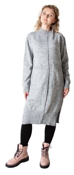 Платье-свитер Мамуля Красотуля, повседневное, прямой силуэт, миди, карманы, размер 42-46, серый