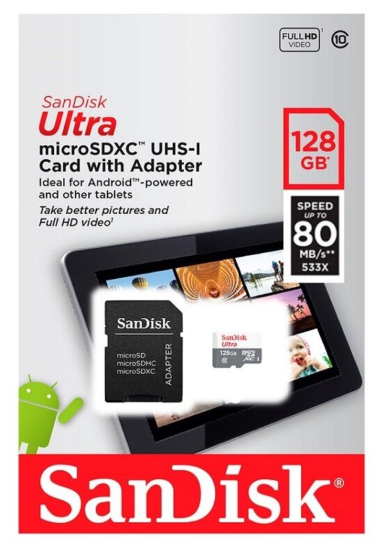 Карта памяти microSDHC UHS-I SANDISK Ultra Light 32 ГБ, 100 МБ/с, Class 10, , 1 шт., переходник SD - фото №9