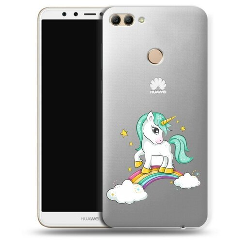 Полупрозрачный дизайнерский силиконовый чехол для Huawei Y9 2018 Радуга и единорог полупрозрачный дизайнерский силиконовый чехол для huawei y9 2018 единорог и пончик