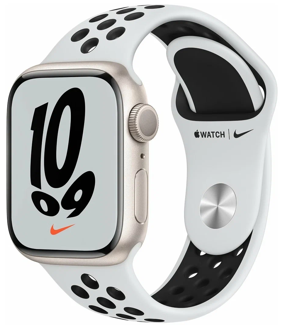 Apple Watch Series 7 (MKNA3) 45 мм Корпус из алюминия цвета «сияющая звезда» • Спортивный ремешок Nike, Starlight