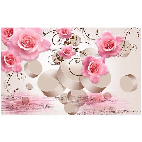 Фотообои Уютная стена 3D Розы 430х270 см Виниловые Бесшовные (единым полотном)