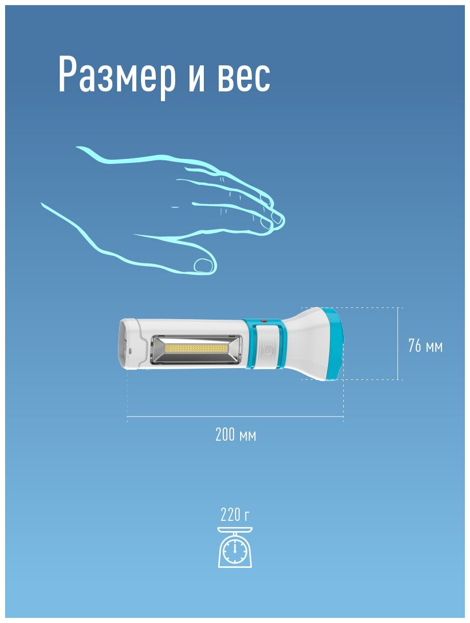 Аккумуляторный фонарь КОСМОС , белый / синий, 3Вт - фото №7
