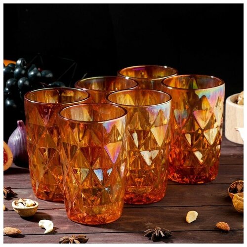Набор стаканов Magistro «Круиз», 350 мл, 6 шт, 8×12,5 см, цвет янтарный