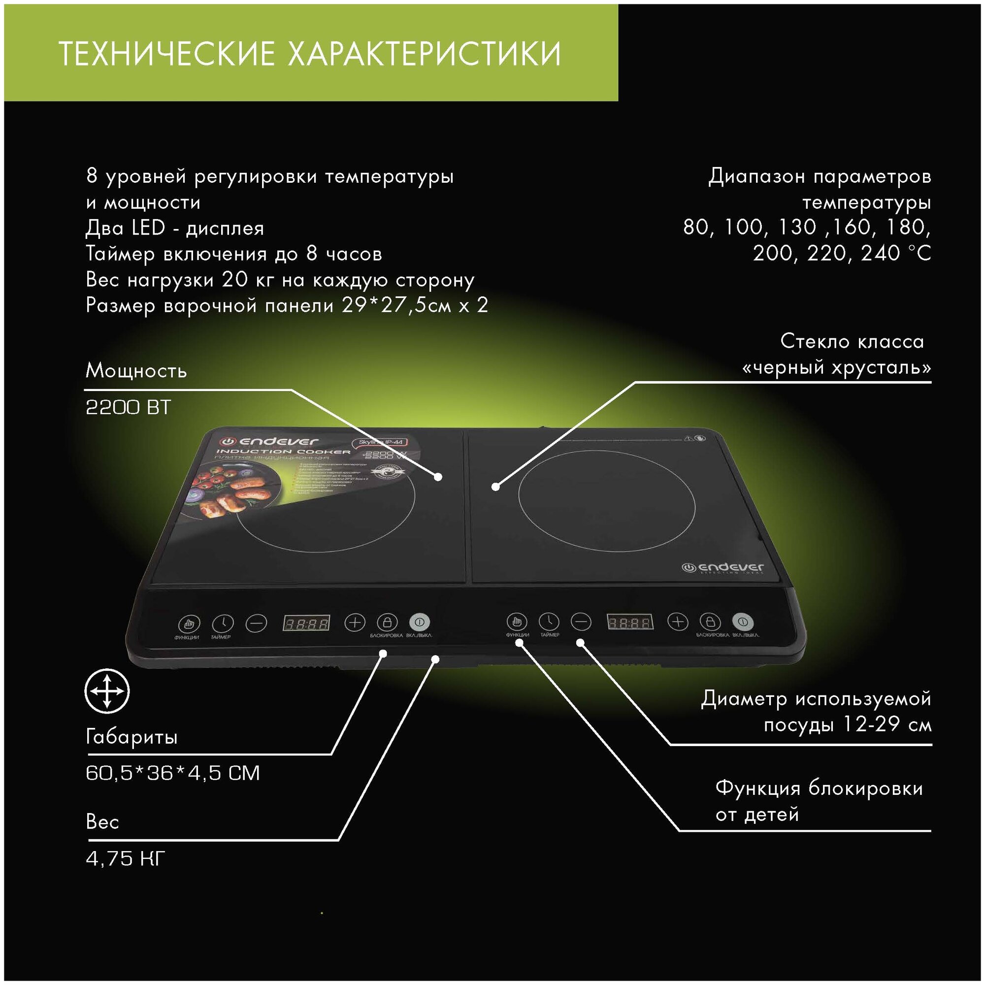 Плитка электрическая ENDEVER Skyline IP-44, черный, индукционная - фотография № 11