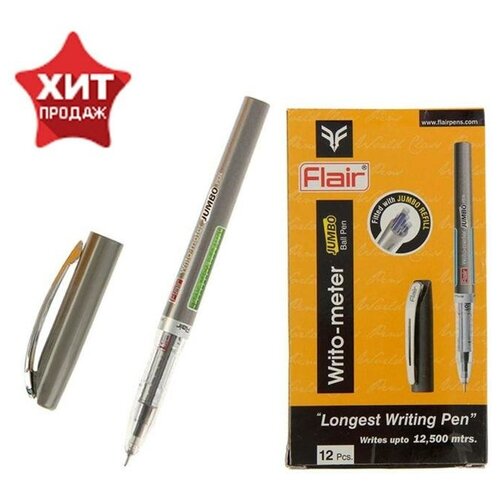 Ручка шариковая Flair Writo-Meter Jumbo, узел-игла 0.5 мм, (пишет 12,5 км), чернила пониженной вязкости, синяя./В упаковке шт: 12