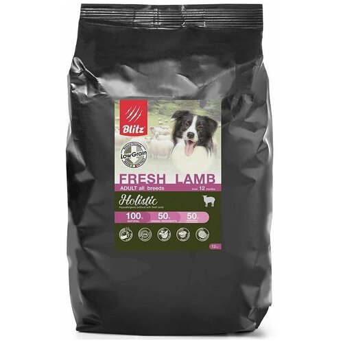 Blitz Сухой корм для взрослых собак Blitz Holistic Adult Fresh Lamb, малозерновой, свежий ягненок, 12 кг