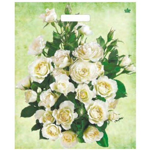 Пакет "Белые розы", полиэтиленовый, с вырубной ручкой, 38 х 45 см, 60 мкм , 50 шт.