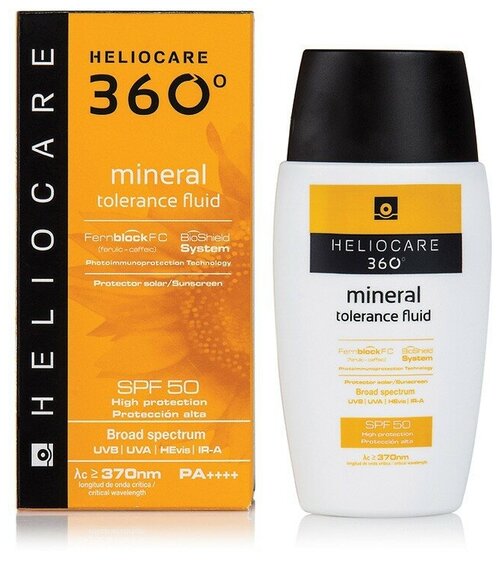 Солнцезащитный минеральный флюид с SPF50 для чувствительной кожи Heliocare 360º Mineral Tolerance Fluid Sunscreen SPF 50 50 мл.